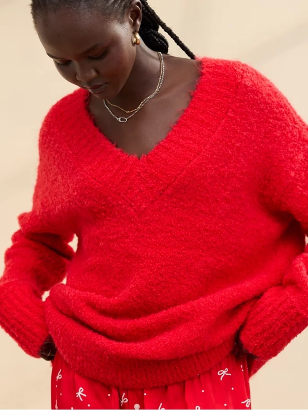 Aerie Teddy Boucle Sweater NWT Bright Red, Size XS